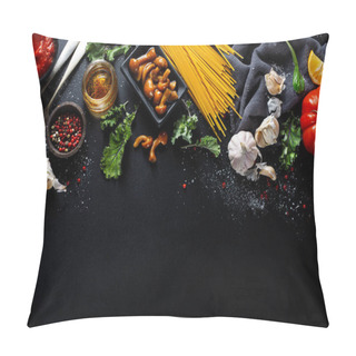Personality  Food Background With Ingredients For Cooking On Dark Table. Italian Kitchen.  Pillow Covers