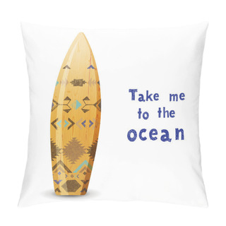 Personality Wooden Surf Board With Tribal Ornament Pillow Covers