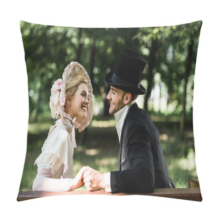 Personality  Handsome Aristocratic Man Holding Hands With Cheerful Victorian Woman In Hat  Pillow Covers