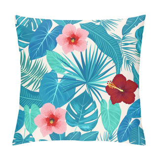 Personality  Vector Tropical Seamless Pattern In Blue Colors. Botany Design. Pillow Covers