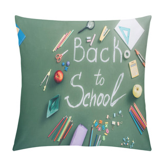 Personality  Top View Of School Supplies And Fresh Apples Near Back To School Inscription On Green Chalkboard Pillow Covers