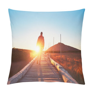 Personality  Man With Dog On The Trip In The Mountains Pillow Covers