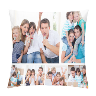 Personality  Collage Of A Family Sharing Moments Together At Home Pillow Covers