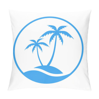 Personality  Resort Logo With Sea And Coconut Palms View. Icon Tropical Island. Vector Illustration.  Pillow Covers