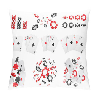Personality  Game Cards And Chips, Realistic 3d Aces Vector Set Pillow Covers