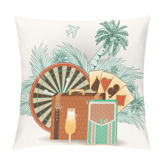 Personality  Summer Travel Casino Postcard, Vector Illustration Pillow Covers