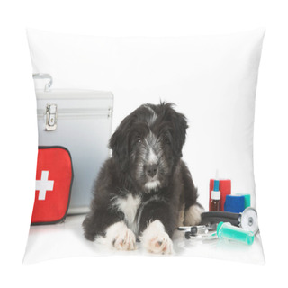 Personality  Mixed Breed Puppy Isolated On White Pillow Covers