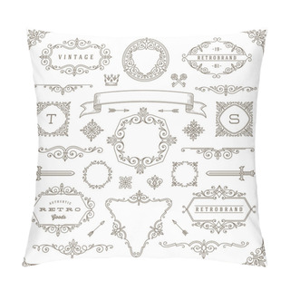 Personality  Set Of Vintage Design Elements - Flourishes And Ornamental Frames, Border, Dividers, Banners And Other Heraldic Elements For Logo, Emblem, Heraldry, Greeting, Invitation, Page Design, Identity Design, Shop, Store, Restaurant, Boutique, Hotel And Etc. Pillow Covers
