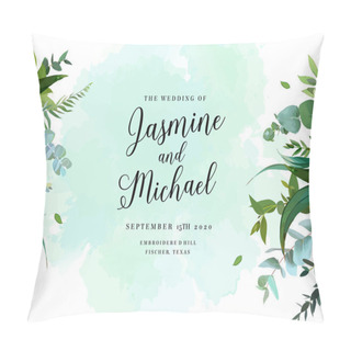 Personality  Herbal Vector Frame With Watercolor Style Splash Pillow Covers