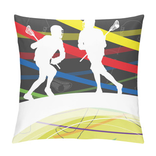 Personality  Men Active Sport Lacrosse Players Silhouettes Abstract Backgroun Pillow Covers