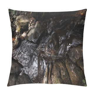 Personality  Top View Of Water Flowing On Wet Stones In Forest  Pillow Covers