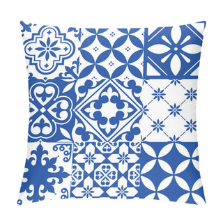 Personality  Spanish Tiles, Moroccan Tiles Design, Seamless Navy Blue Pattern   Pillow Covers