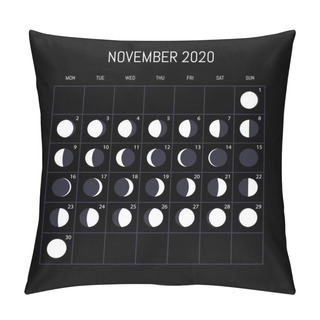 Personality  Moon Phases Calendar For 2020 Year. November. Night Background D Pillow Covers