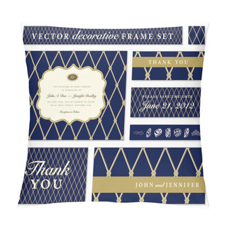 Personality  Vector Blue Ornate Frame Set Pillow Covers