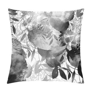 Personality   Mix Repeat Seamless Pattern With Black And White Imprints Of Leaves And Lines Of Flowers Pillow Covers