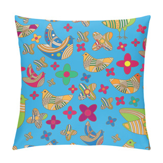 Personality  Vector Colorful Background With Birds. Pillow Covers