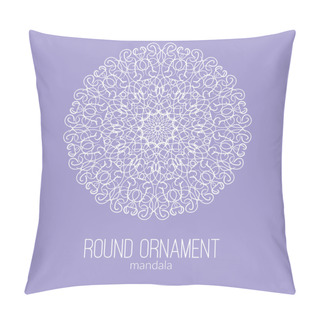 Personality  Vector Hand Drawn White Floral Mandala Circle Ornament Isolated On The Green Background.  Pillow Covers