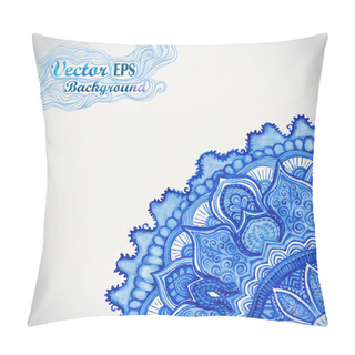 Personality  White And Blue Ornament.Watercolor Vector Gzhel. Doily Corner Lace Pattern, Circle Background With Many Details, Looks Like Crocheting Handmade Lace.Orient Traditional Ornament. Oriental Motif Pillow Covers