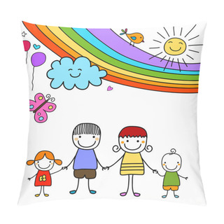 Personality  Happy Family And Rainbow Pillow Covers