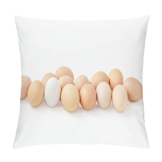 Personality  A Group Of Brown Eggs White Background. Getting Ready For The Easter Holiday. Pillow Covers