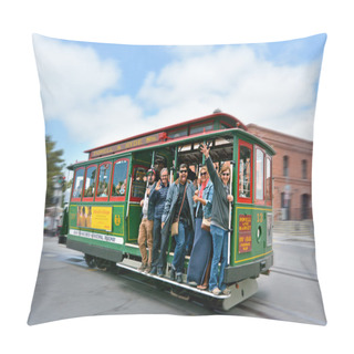 Personality  Passengers Riding On Powell-Hyde Line Cable Car In San Francisco Pillow Covers