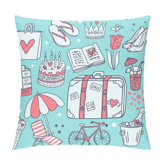 Personality  I Love Traveling! Cartoon Vector Set Pillow Covers