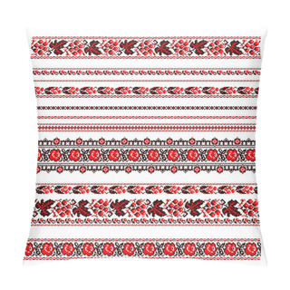 Personality  Traditional Ukraine Folk Art Embroidery Pattern. Red And Black Patterns Isolated On White. Handmade Cross-stitch Ethnic Ukraine Pattern. Set Of Red And Black Ethnic Patterns For Embroidery Stitch. Pillow Covers