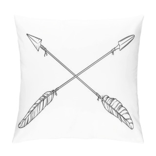 Personality  Arrow With Tribal Feathers. Decorative Boho Indian Arrowheads And Feathers. Native Aztec Or Hipster Tattoo Sketch Pillow Covers