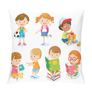 Personality  Cute Kids With Toys And Books Pillow Covers