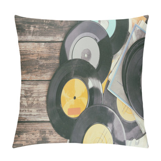 Personality  Close Up Image Of Old Records Over Wooden Table , Image Is Retro Filtered . Pillow Covers