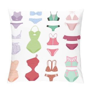 Personality  Swimsuit Woman Models Design Collection Vector Illustration Of Girls Classic Summer Beach Fashion Vintage Bikini Collection Pillow Covers