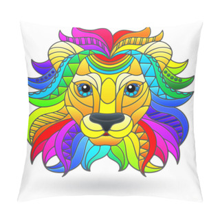 Personality  Illustration In Stained Glass Style With A Lion's Head, A Rainbow Portrait Of An Animal Isolated On A White Background Pillow Covers