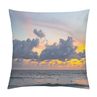 Personality  Sky And Ocean Beautiful Sunset On The Ocean. Surfers Waiting For A Wave. Pillow Covers