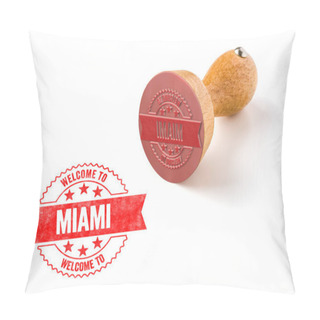 Personality  A Rubber Stamp On A White Background - Welcome To Miami Pillow Covers