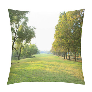 Personality  Morning Light In Public Park With Tree Plant Green Grass Field U Pillow Covers
