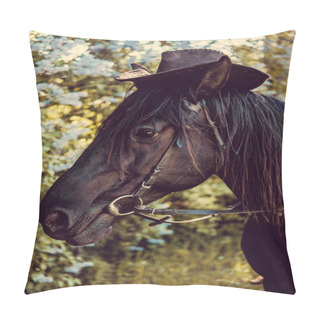 Personality   Horse Head In Cowboy Hat. Pillow Covers