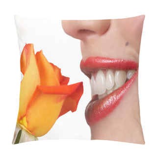 Personality  Macro Shot Of Beautiful Full Lips Pillow Covers