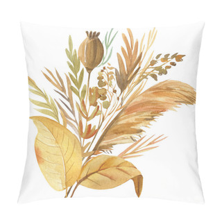 Personality  Bouquet Of Flowers, Dry Herbs, Branches Of Berries, Watercolor Illustration, Botanical Painting Pillow Covers