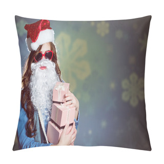 Personality  Girl In Super Sunglasses And Santa Beard Pillow Covers