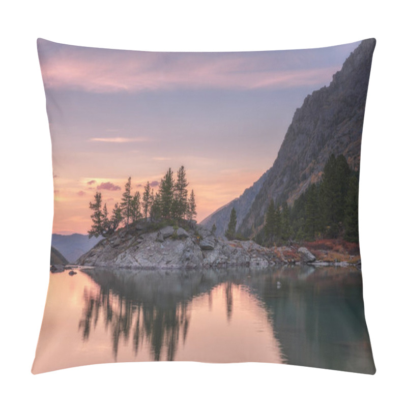 Personality  Sunset Mountain Lake With Pink Calm Waters, Altai Mountains Highland Nature Autumn Landscape Photo pillow covers