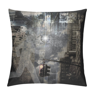 Personality  Modern Digital Art. Surreal Urban Grunge. Mixed Media. 3D Rendering Pillow Covers