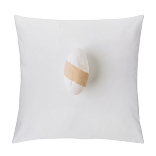 Personality  Broken White Egg With Medical Plaster Laying On White Background Pillow Covers