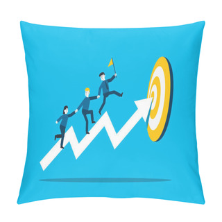 Personality  Business Team Running Up To Graph. Growth, Development, Business Successful, Business Arrow Concept. Pillow Covers