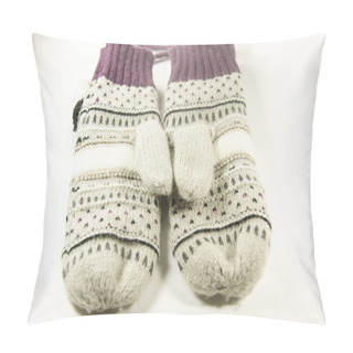 Personality  Natural Woolen Gloves And Mittens Isolated On White Background. Pillow Covers