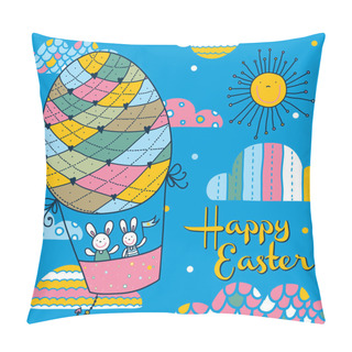 Personality  Rabbits Flying In Hot Air Balloon Pillow Covers