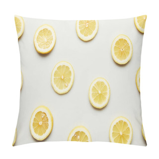 Personality  Top View Of Juicy Lemon Slices On Grey Background Pillow Covers