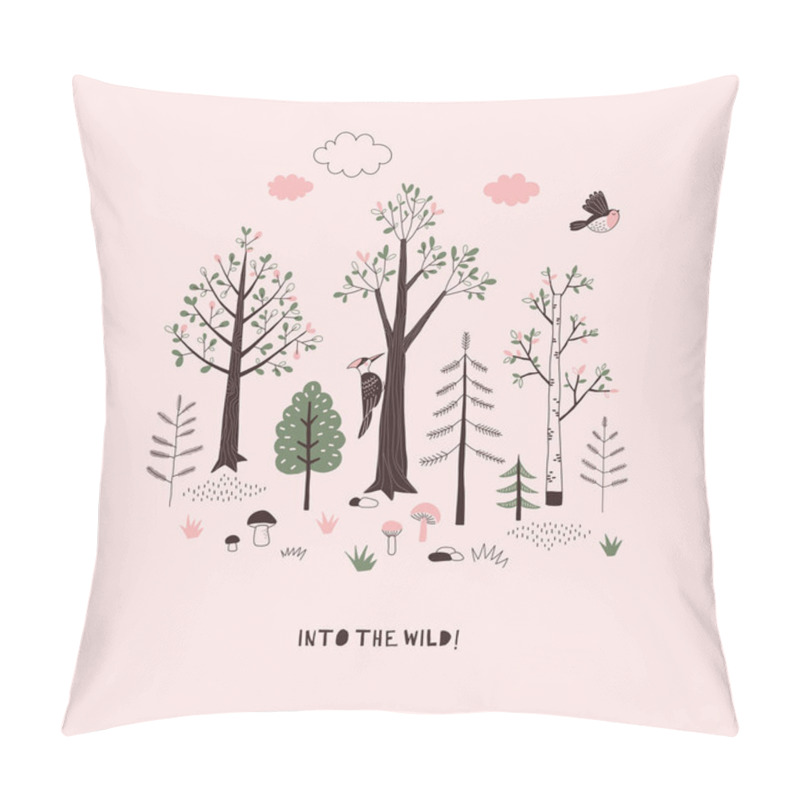 Personality  Summer Forest Themed Vector Illustration. Pillow Covers