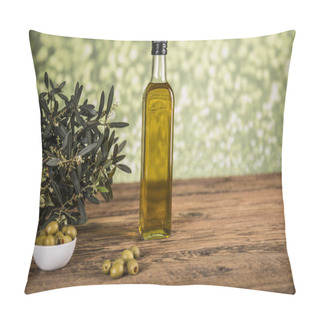 Personality  Olive Oil, Olive Tree And Green Olives, Bottles Of Olive Oil. Pillow Covers