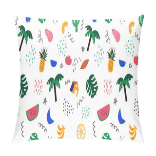Personality  Colorful Summer Nature Drawing Seamless Pattern. Modern Trendy Abstract Shapes With Tropical Fruit And Exotic Jungle Plant Leaf Background. Pillow Covers