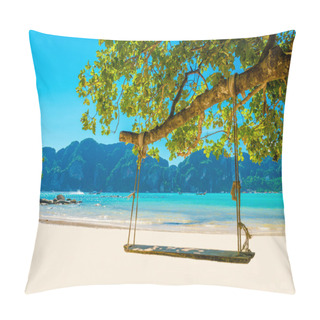Personality  Swing Hang From Coconut Tree Over Beach, Thailand Pillow Covers